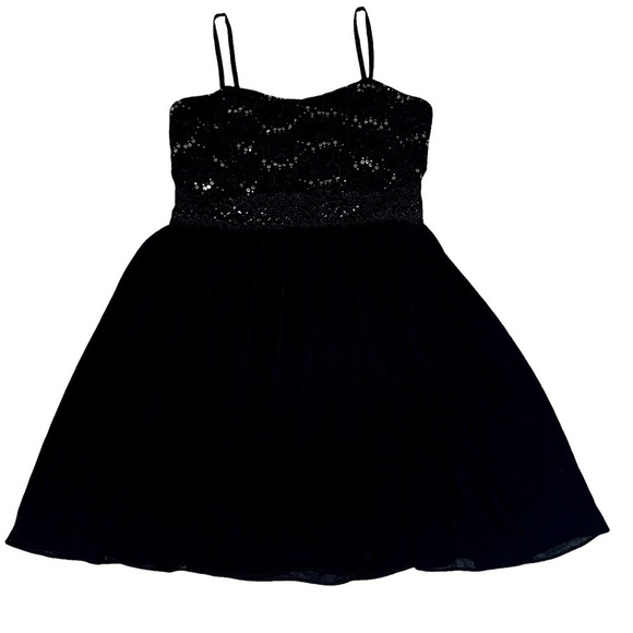 BCX Dress Mini Fit & flare Black Rhinestones Eyelet Juniors Size 11 Like new - Picture 1 of 4